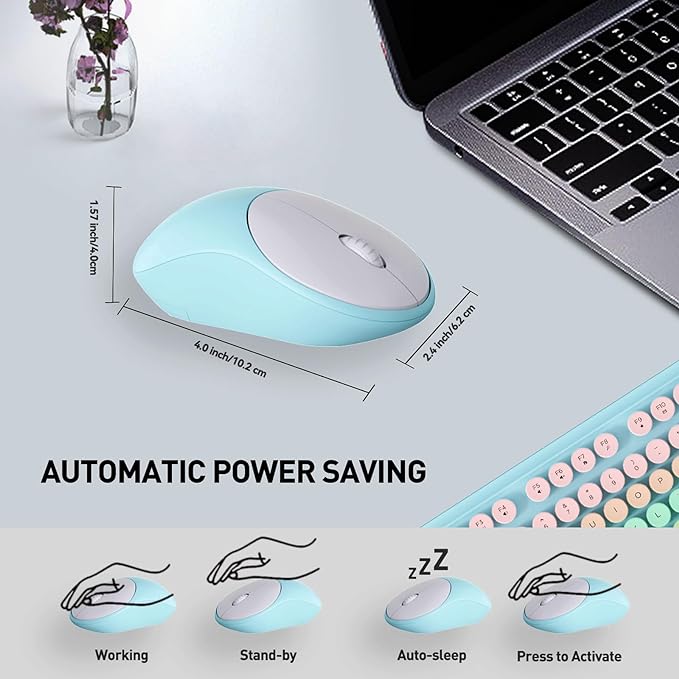 FD 2.4GHz Wireless Keyboard and Mouse Set with Switch Button - Full-Size Keyboard - Compatible for Windows/Laptop/PC/Notebook/Smart TV and More - Blue White Colorful