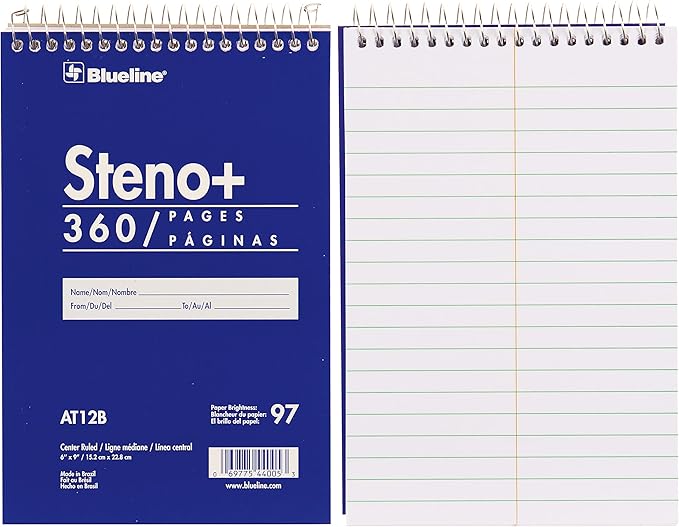 Blueline high-capacity steno pad, medium/college rule, blue cover, 180 white 6 x 9 sheets