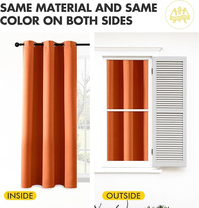 MIULEE Orange Blackout Curtains for Bedroom Living Room 63 Inches Long 2 Panels, Fall Thermal Insulated Room Darkening Drapes Solid Grommet Noise Reduction Light Blocking Window Treatments 40x63 Inch
