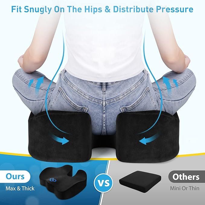 BlissTrends Seat Cushion,Thick Memory Foam Cushions for Office Chair, Car Seat, Airplane, Relieving Pressure Tailbone Sciatica Back Pain for Long Sitting Office Workers, Car Drivers 4.7in Thick Black