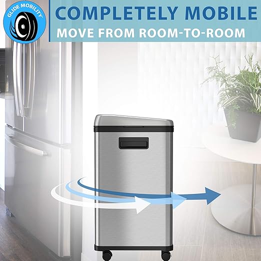 iTouchless 16 Gallon Touchless Sensor Trash Can and Recycle Bin with Wheels, 60 Liter Stainless Steel Dual-Compartment (2 x 8 Gallon) Kitchen Recycling and Garbage Trashcan