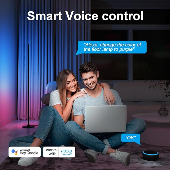 LED Floor Lamp, Corner Floor Lamp with Alexa, Smart Modern Floor Lamp with Music Sync 16 Million Colors & 68+ Scene RGB Floor Lamp with APP and Remote Control, for Bedroom Living Room