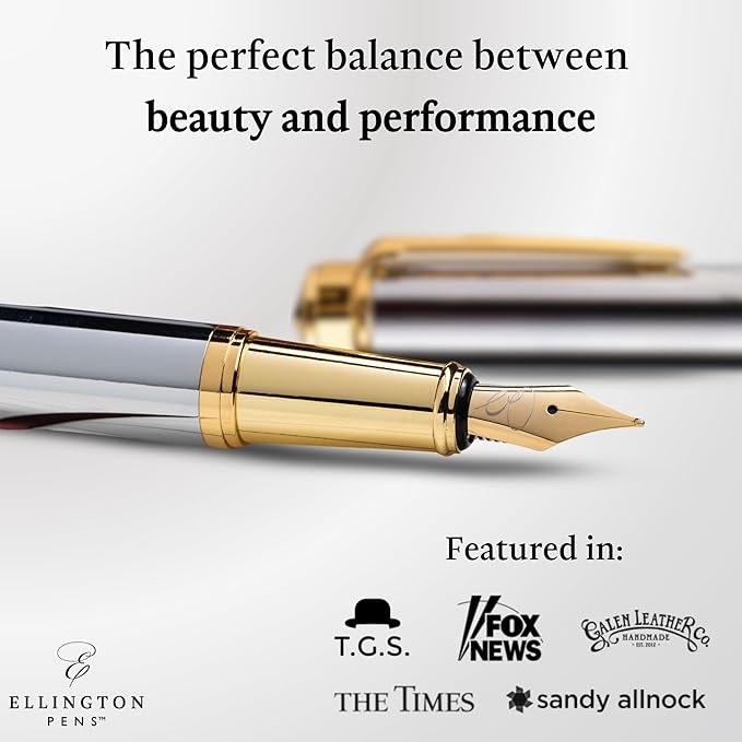 Luxury Fountain Pen Set- Fountain Pens for Writing - Smooth Fine Nib - Includes Refillable Ink Converter, 3 Ink Cartridges [Black & Blue], Gift Box - Elegant Calligraphy