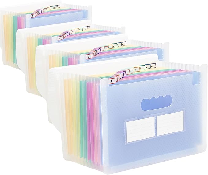 Accordion File Organizer, 4 Pack 12 Pockets Expanding File Folders, Portable Monthly Bill Receipt Documents Organizer with Colorful A-Z Tabs, Letter/A4 Size - Blue
