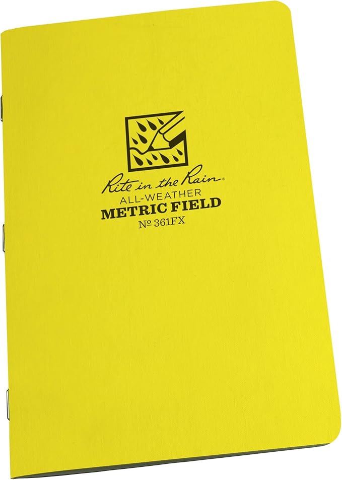 Rite in the Rain Weatherproof Stapled Notebook, 4.625" x 7", Yellow Cover, Metric Field Pattern, 3 Pack (No. 361FX)