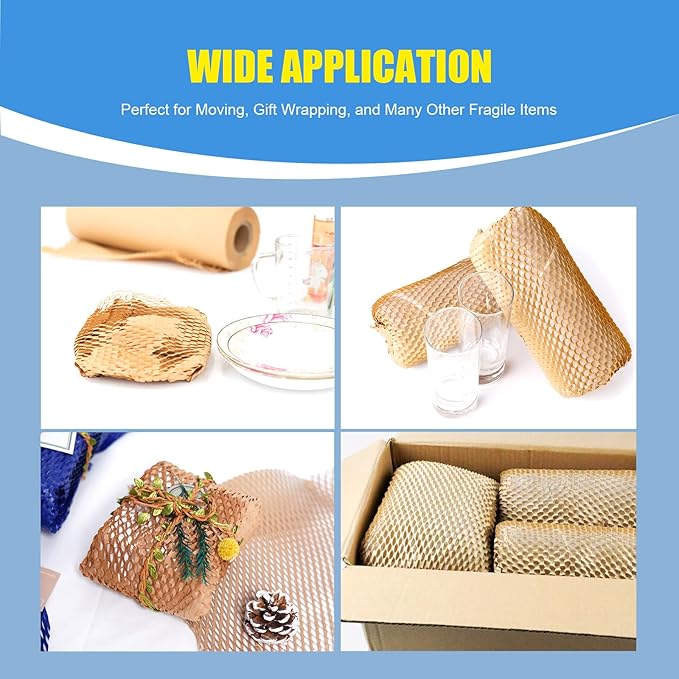 Packing Materials for Moving 15inx295ft Household Honeycomb Packing Paper for Moving Dishes and Glassware, Recyclable Sustainable Shipping Supplies Bubble Cushioning Wrap Roll, Eco Friendly