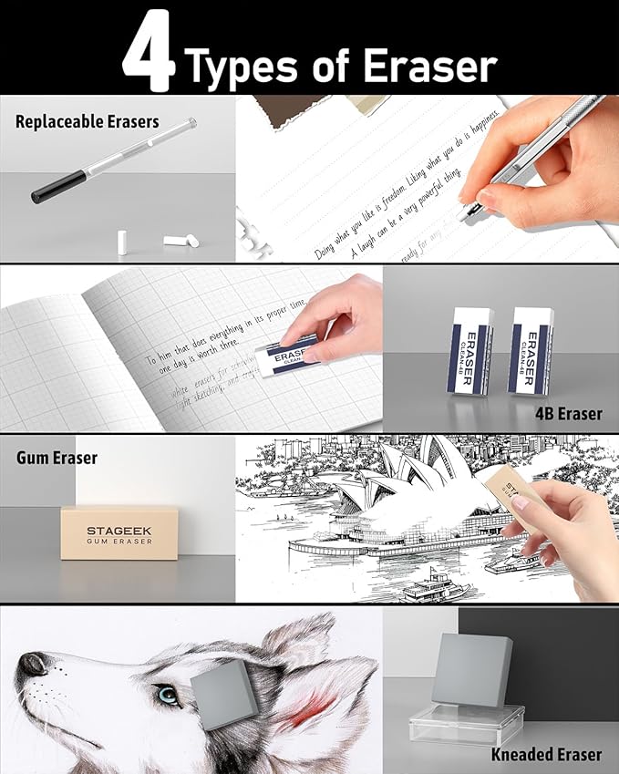 21PCS Metal Mechanical Pencil Set, Art Lead Pencil 0.3, 0.5, 0.7, 0.9, 2mm Holder(HB 2H 2B 4B Color) with 10 Tubes Graphite Lead Refills Eraser with Case for Drafting Drawing Sketching