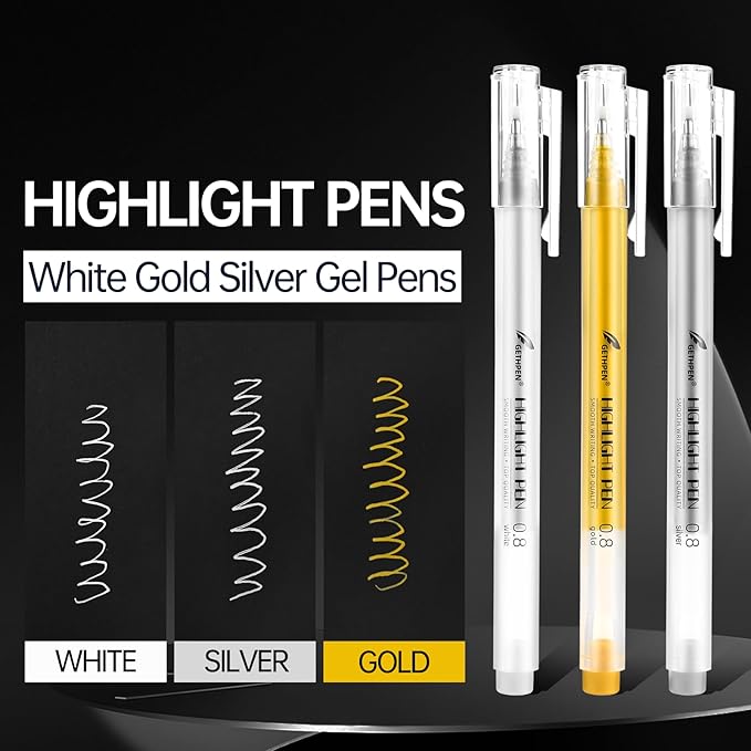 White Pens, 3Pack, White Gel Pens for Artists,0.8mm Extra Fine Point, White Gel Pen, White Ink Pen, White Pens for Black Paper, White Drawing Pens,White Pen for Artists Drawing