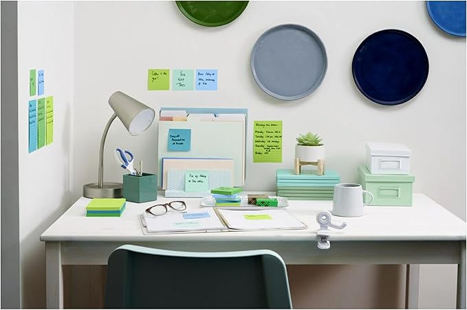Post-it 100% Recycled Paper Super Sticky Notes, 3 in. x 3 in., 12 Pads, 70 Sheets per Pad, Oasis Collection, School Supplies and Office Products
