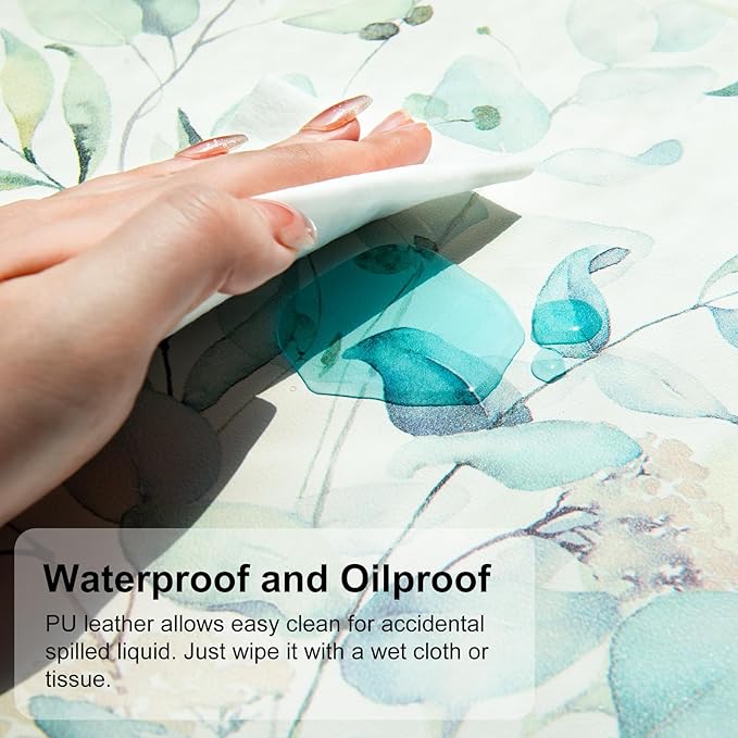 QIYI Large Mouse Pad, Cute Green Leaves Desk Mat for Desktop, Women Girls Office Décor Desk Accessories, PU Leather Waterproof Gaming Mousepad, Eucalyptus Leaf Desk Pad Computer Mat, 31.5" x 15.7"
