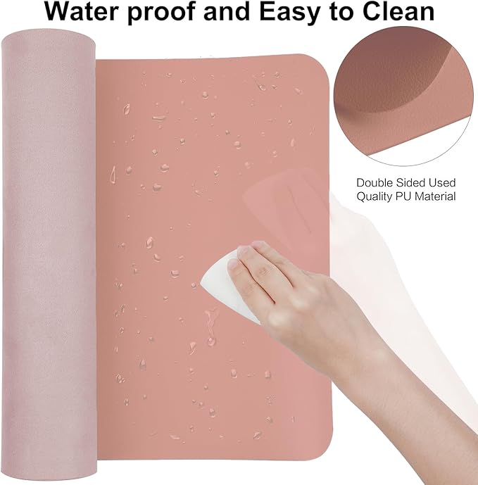 Boutilon Leather Desk Pad 47"x 24" Non-Slip Mouse Pad,Business Desk Pad,Extended Table Protector for Keyboard and Mouse,Desk Writing Pad for Office Home Working Decor (XXXL-Pink)