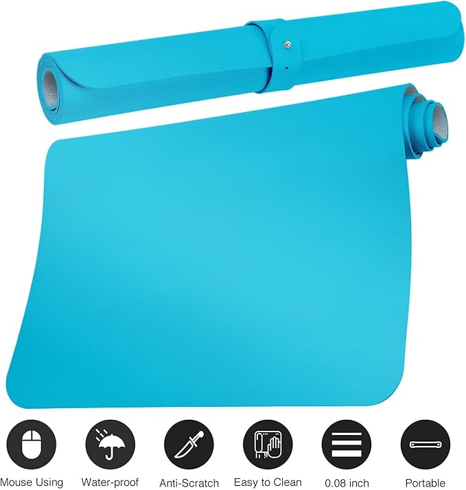 ‎Boutilon Leather Desk Pad 30" x14",Non-Slip Mouse Pad,Office Desk Mat,Waterprooft PU Leather Desk Blotter,Desk Pad Protector,Desk Writing Pad for Home Office Decor (M-Blue)
