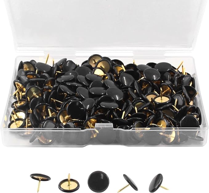 Piutouyar 300Pcs Black Decorative Flat Push Pin, Plastic Roundness Head Thumbtack, Black Thumb Tacks for Wall, Map, Cork Board, 3/8 Inch