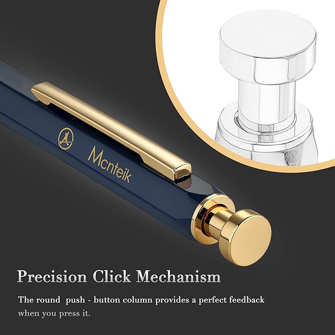 Blue Gel Pen-Stunning Click Pen with 24K Gold Finish, Hexagonal Design, ADMOK Black Refill, Best Gift Set for Men & Women, Professional Executive Office, Nice Fancy Retractable Pens