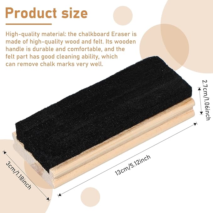 Fumete 108 Pcs Felt Chalkboard Erasers Bulk Back to School Classroom Supplies Wooden Chalk Eraser for Chalkboard Cleaner Duster for Markers White Black Boards Paint School Students Teachers
