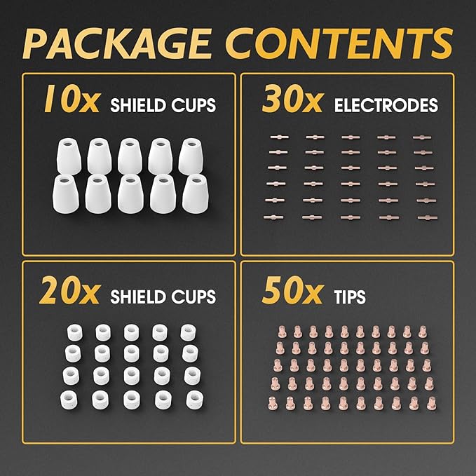 TOOLIOM 110Pcs Plasma Cutter Torch Consumables PT31 Electrode Nozzles Cups Kit Fit CUT40 CUT50 with Plasma Cutting Torch PT31 LG40