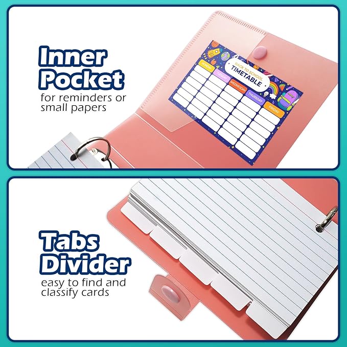3x5 Lined Index Cards with Ring Binder Holder and Dividers, 100 Ruled Cards, White