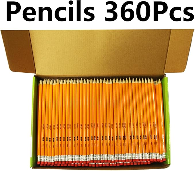 S & E TEACHER'S EDITION 360pcs Pre-sharpened Pencils with eraser top, No.2 pencils #2 HB pencil, Golf, Classroom, Pew, Back to school, 360 pcs/box