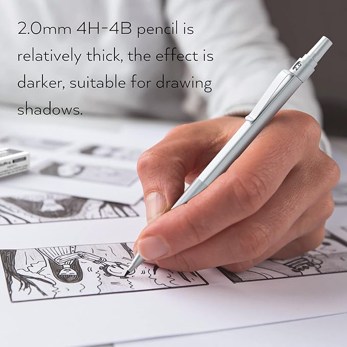 Nicpro Metal 2.0 Mechanical Pencil Set with Case, 3 PCS Drafting Lead Holder with 10 Tubes 2mm Graphite Lead Refill(HB 2H 4H 2B 4B) &Colors, Sharpeners, Erasers for Artist Writing, Drawing, Sketching