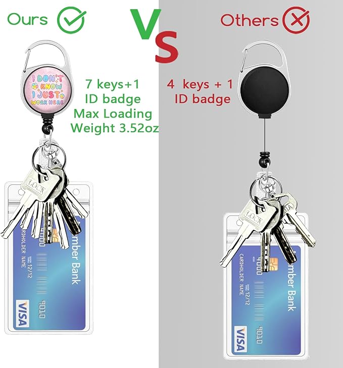 Gctriki Badge Reel Retractable Heavy Duty with 360° Swivel Carabiner Clip, I Don't Know I Just Work Here ID Badge Holder Retractable Clip, Funny Nurse Teacher Retractable Keychain Name Badge Clip