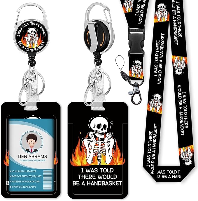 Lanyards for Id Badges, Badge Holder with Retractable Reel Clip, Halloween Funny Horror Skeleton Skull Card Name Tag Lanyard Vertical ID Card Protector for Women Nurse Doctor Teacher Student