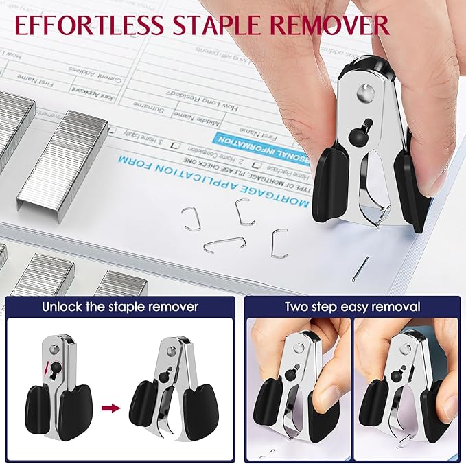 Metal Stapler Heavy Duty 50 Sheet Capacity with 1750 Staples and Staple Remover, Pink Stapler Full Strip Staplers for Desk, No Jam, Non-Slip Office Stapler with Staples for Office & Classroom, Pink