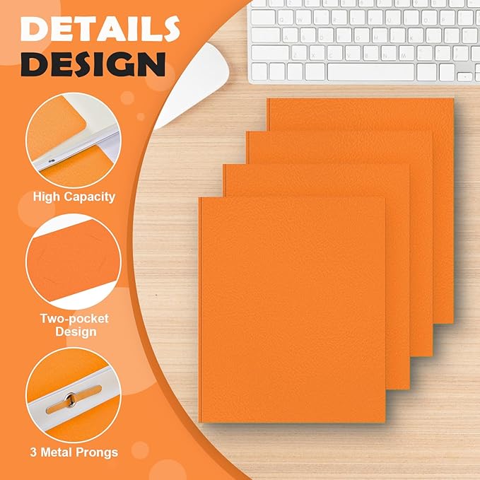 50 Pack Two Pocket Folders Business Card Holder Paper Folders with Prongs for School Office Filing Cabinet Resume Portfolio (Orange)