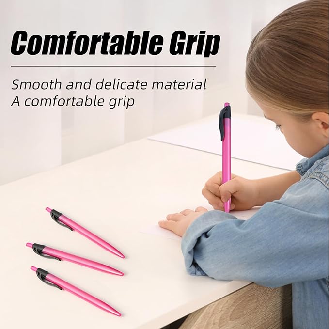 Retractable Red Ballpoint Pen for Smooth Writing 1.0mm Medium Pack of 50, Click pens with Comfort grip, Idea for Journaling, Planner, Note Taking Office School Supplies