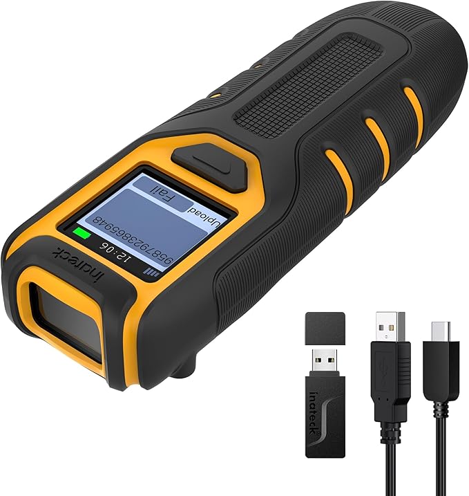 Inateck Barcode Scanner Wireless,Portable Bluetooth Barcode Scanner with Screen,1D 2D QR Code Scanner Kabellos 2.4GHz,Handscanner with APP and SDK, BCST-47