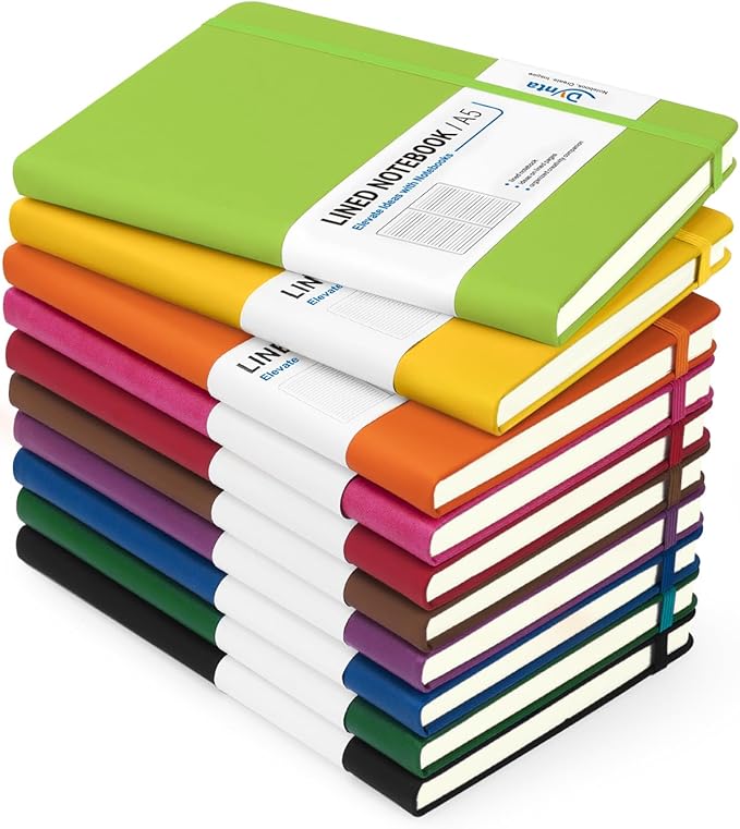 Hardcover Journal Notebooks, 10 Packs A5 Lined Journals Bulk for Writing 200 Pages/100Sheets, 8.4 x 5.8 inch, 10 Colors Classic Ruled Notebook for Work/Travel/College/Note Taking