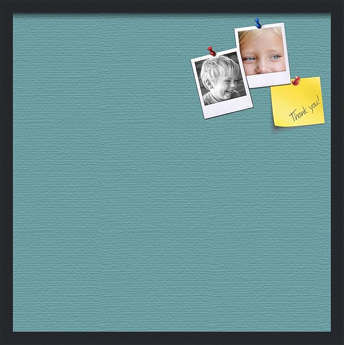 PinPix 24x24 Inch Cork Bulletin Board. This Decorative Framed Pin Board Comes with Aqua Pastel Design and a Satin Black Frame. Ideal for Home Office Decor or Message Board (PinPix-1806)