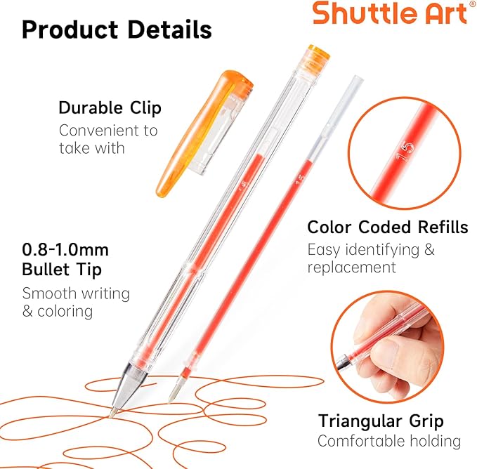 Shuttle Art 60 Pack Red Yellow Tone Gel Pens, 30 Red Orange Yellow Gel Pens with 30 Refills for Adults Coloring Books Journaling Drawing Nature, Landscapes, Animals Scenes