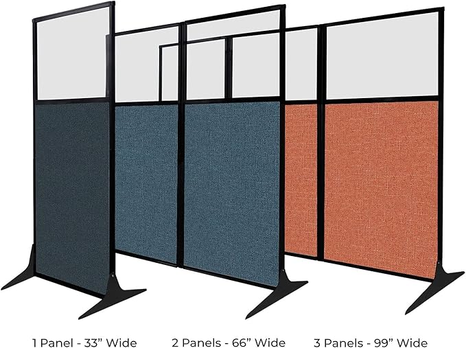 Versare Workstation Partition | Portable Wall Divider | Modern Office Cubicle | Free Standing Privacy Screen | Flexible Work Space | 66" x 70" W/Window, Charcoal Gray Fabric Panels