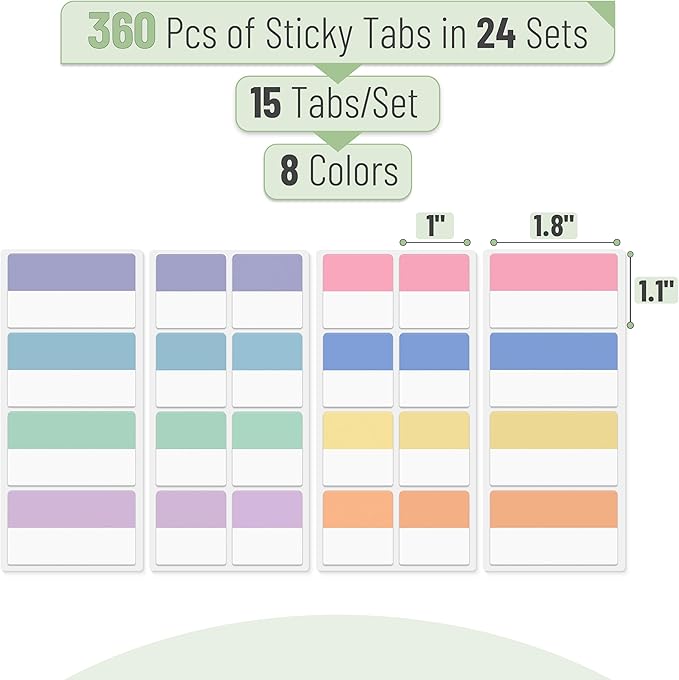Mr. Pen- Sticky Index Tabs, 360 Pcs, Colorful Sticky Tabs for Notebooks, Page Markers, Page Tabs for Binders, Page Tabs Sticky Tabs for Books, Notebook Tabs, Book Sticky Tabs for Notebooks