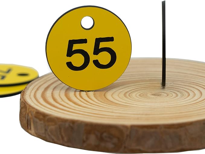 StayMax Plastic ID Number Tags Engraved Tags Key Tags Without Key Rings (1-100, Yellow)
