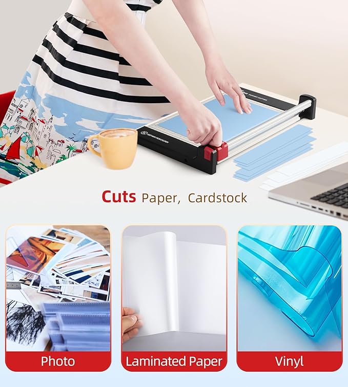 Firbon 12" Rotary Paper Trimmer with Replaceable Blade, Heavy Duty 12-Sheet Capacity Cutter for Cardstock, Photos, Scrapbooking, Office, School & Studio
