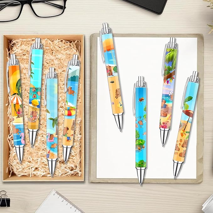 Idealmuzik 8-Pack Capybara Gel Pens – Cute Animal Pens with Unique Capybara Designs, Smooth Writing Ink Pens for School, Office, Journaling, Fun Gift for Kids, Teens & Capybara Lovers