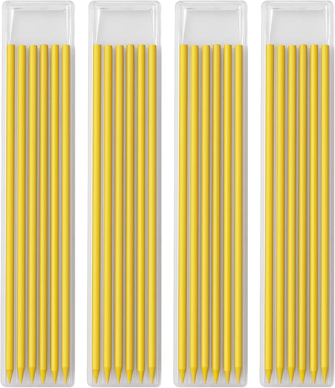 Gegong 24 Pieces 2.8 mm Diameter Solid Carpenter Pencil Set Pencil Refills for Carpenter Carpenter Marker Woodworking Mechanical Pencil (Yellow Refill)