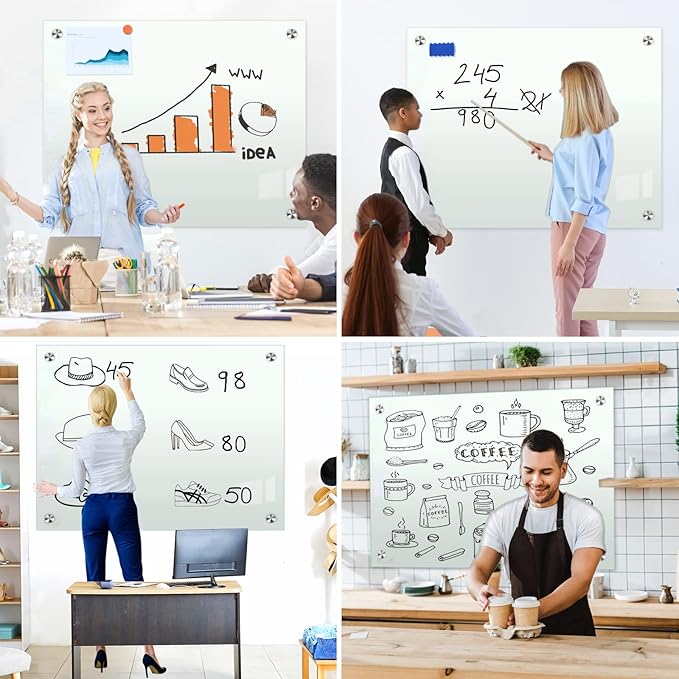 H-Qprobd Glass White Board for Wall Dry Erase Board 48" x 32" (2pcs) Magnetic Presentation Whiteboard for Home, Office and School