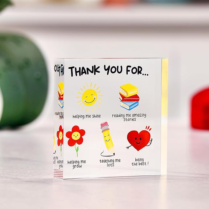 Gifts for Teachers - Unique Teacher Gifts from Students - Cute Acrylic Teacher Gift Block - Thank You Gifts for Teachers - Elegant Teacher Christmas Gifts, Teacher Thank You Gift