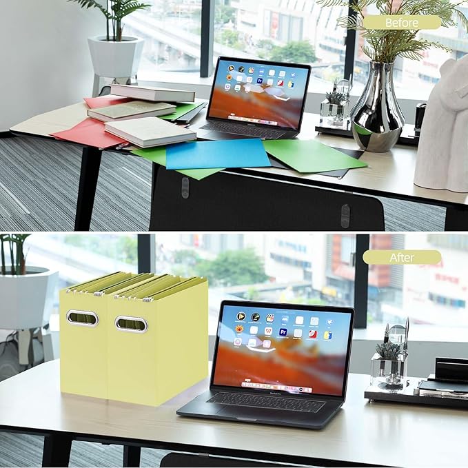 Oterri File Organizer, Small Storage Box, Cardboard File Folder Organizer, Collapsible File Box, Hanging File Organizer for Letter Size, Portable File Box, Only Box (Light Yellow,4 Packs)