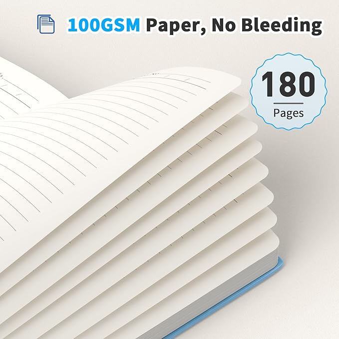 Lined Journal Notebook, 2 Pack, 180 Pages, A5 Journals for Writing, 100 GSM Thick Paper, Small Notebooks Daily Journal for Women Men Work, Business, School, Travel Supplies