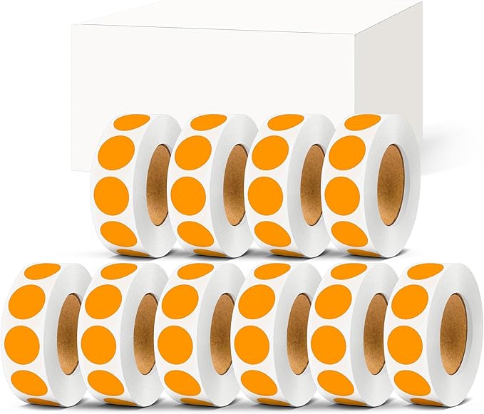 PARLAIM 10 Rolls 3/4" Dot Stickers, 10000 Pack Round Color-Code Circle Labels, Orange Sticker for Color Coding