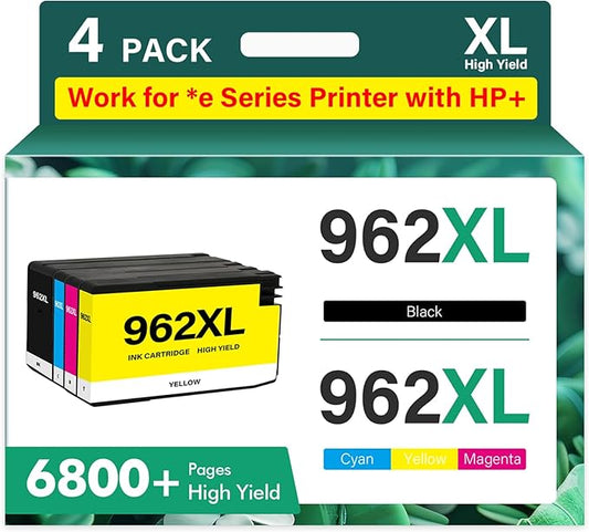 962XL 962 9015e Ink Cartridges Combo Pack: Replacement for HP 9018e Ink 962XL Black and 962 Color 962XL/962 OfficeJet Pro 9025e 9010 9015 9018 9020 9025 9010e 9012e 9020e Printer 4 Pack