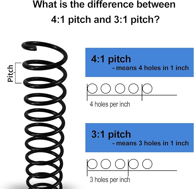 Rayson 3/8" Plastic Spiral Binding Coil, 60 Sheets Capacity, 4:1 Pitch 9.5mm Black Coil Binding Spines for Business and Educational Purposes, Pack of 100