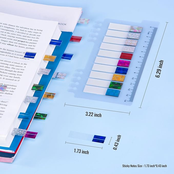 Golcellia 1200 Pieces Sticky Tabs Laser Gem Page Markers, Sticky Note Tabs Colored Writable and Repositionable Index Tabs, Tabs for Annotating Books