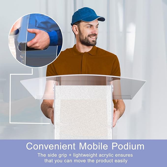 Acrylic Podium Stand with Storage Shelf,Transparent Lecterns & Podiums,Pulpits for Churches,Conference,Speeches,Weddings,Classroom,Concert,47" H Professional Presentation Podiums