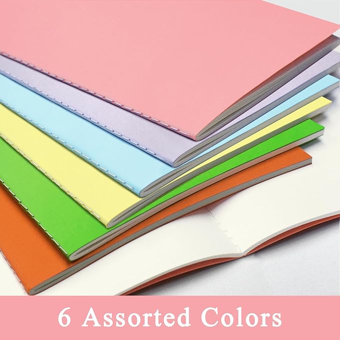 6 Pack Blank Books for Kids - 5.5"x 8.3", 60 Pages - Small Journals Bulk, Girls Notebooks for Drawing & Writing, Sketchbooks w/Colorful Soft Cover, Unlined Paper, A5 Travel Size (Light)