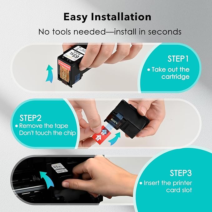 EcoVictor Remanufactured 65XL Ink Cartridges Replacement for HP 65 XL Black Ink Cartridge HP65 HP65XL Compatible Envy 5000 5055 5052 5010 5070 DeskJet 3755 3700 3772 3720 3752 2600 2622 2652 (2 Black)