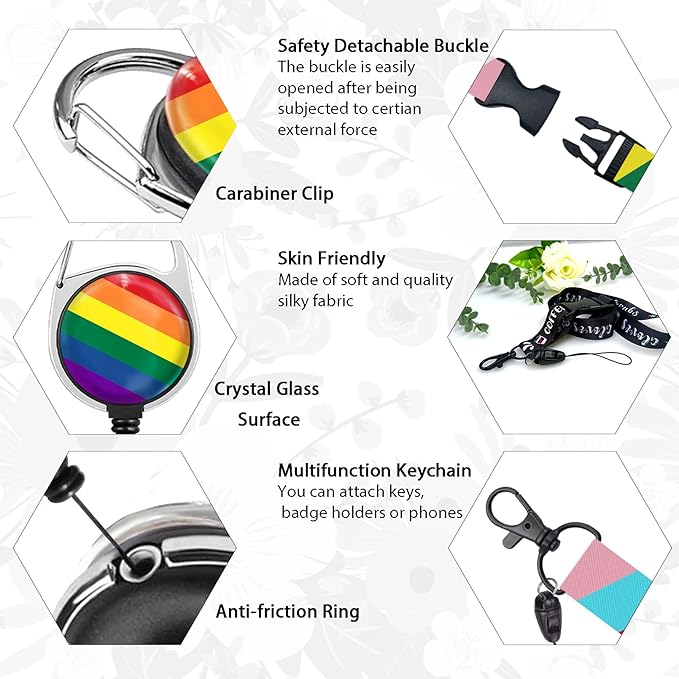 ID Badge Holder with Breakaway Lanyard, Retractable Badge Reel Heavy Duty, Lanyards for ID Badges Ajustable, Rainbow Flag